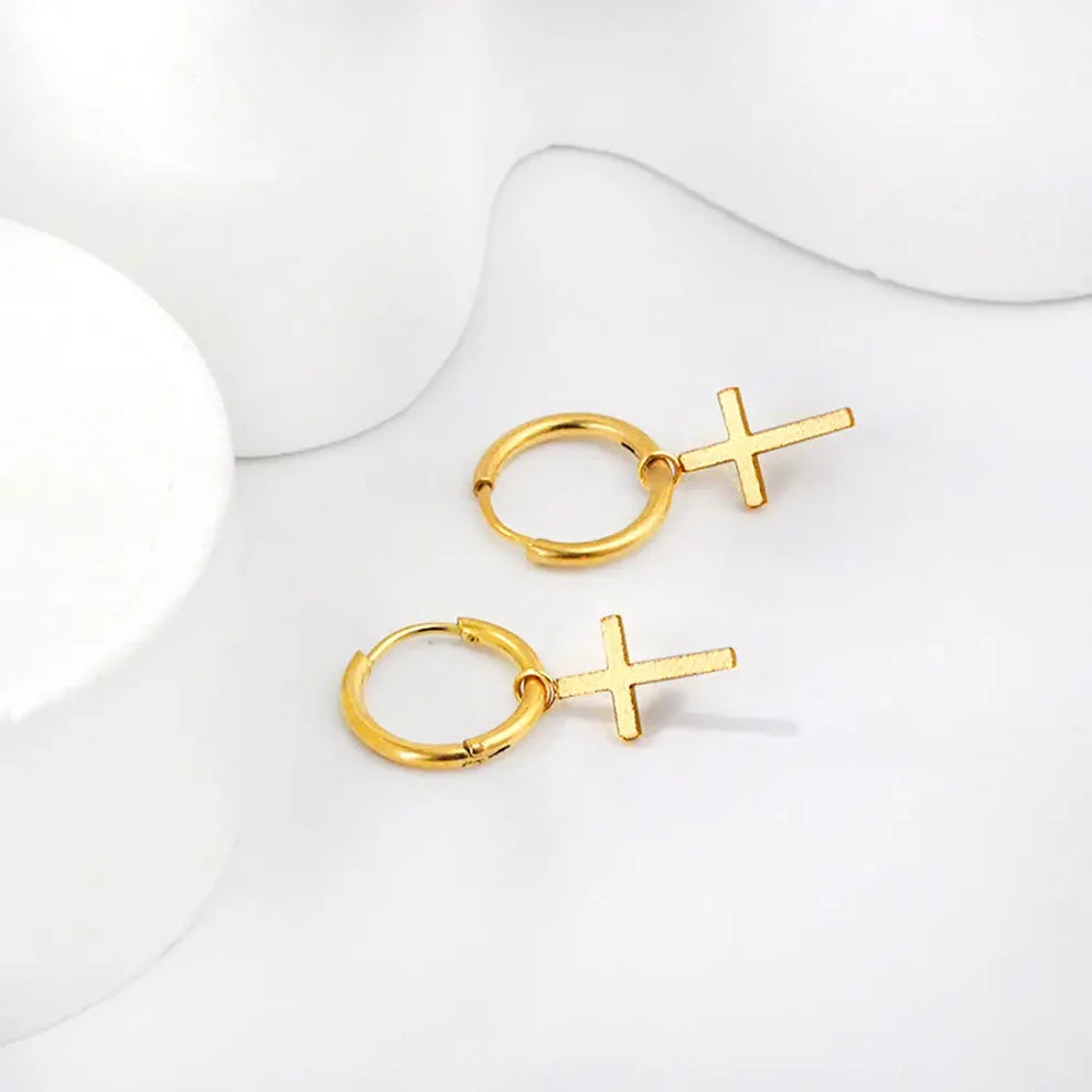 Mini cross drop earrings