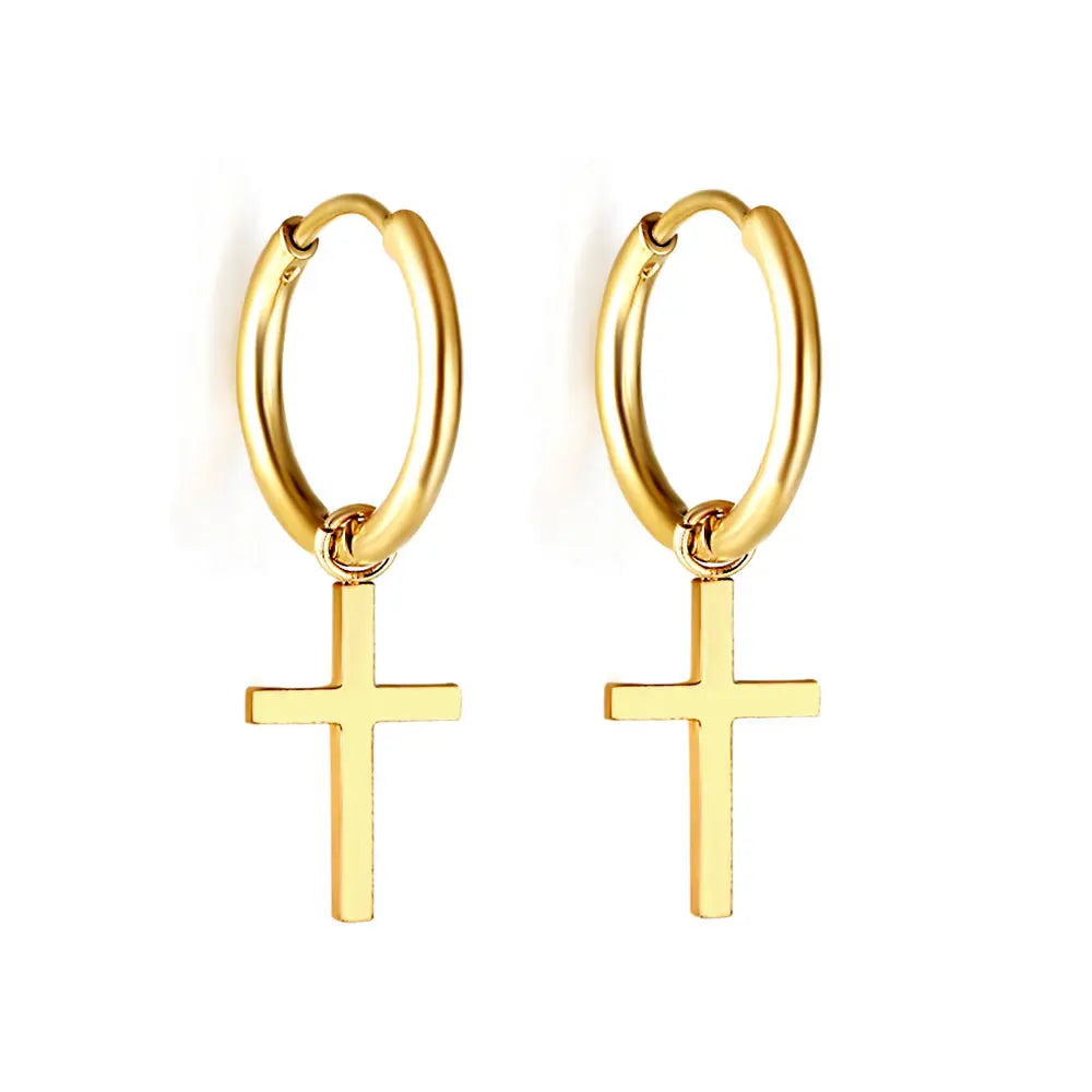 Mini cross drop earrings